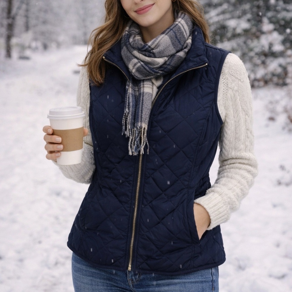 Old Navy Navy Quilted Vest Lightweight Puffer Zip Front Layering Jacket Size M - Picture 1 of 4